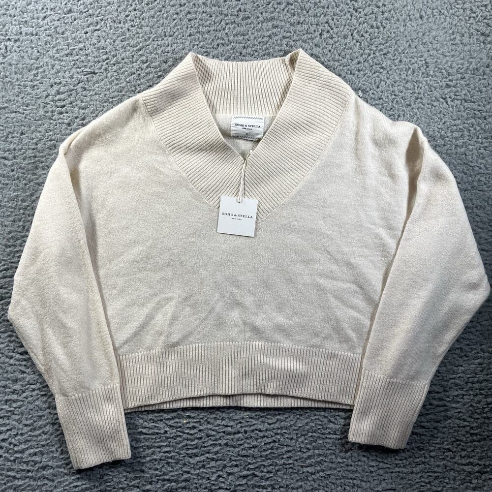 Soho & Stella New York Womens Size Small Cream V-Neck Cropped Knit Sweater NWT